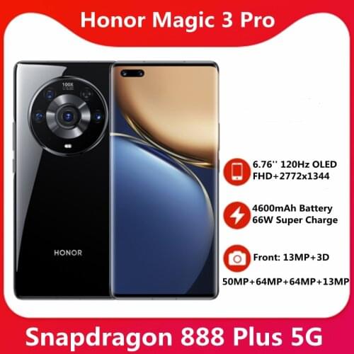 Honor Magic 3 Pro 5G Smart Phone Snapdragon 888 Plus 6.76" 120Hz OLED Screen 4600Ah Battery 66W Super Charge NFC IP68