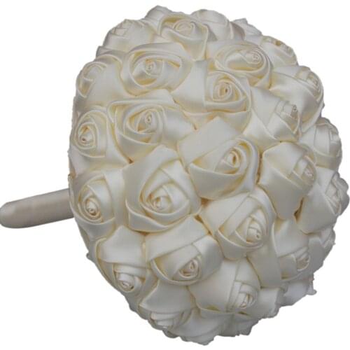 Wedding Bridal Bridemaids Bouquet Ivory Satin Rose Flowers 18cm Wedding Bouquets Floral Handmade Holding Flower Home Decorative