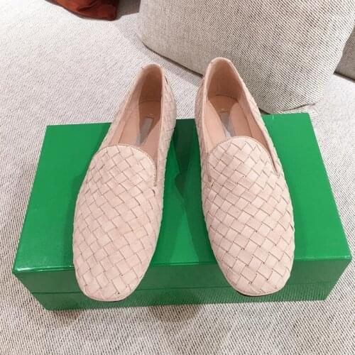 New Spring Winter lazy loafers grandma Shoes Woman Hand woven flat single shoes for girls slip on runway style round toe mullers