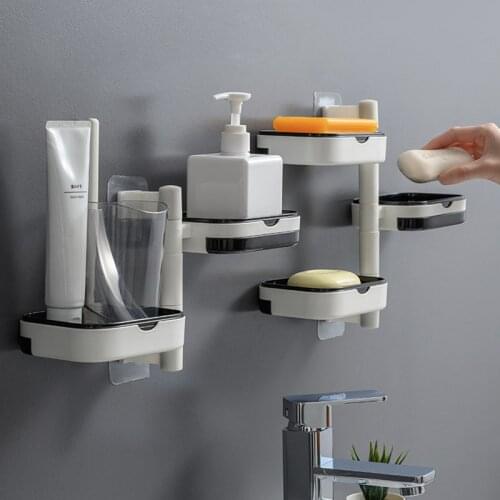 GURET Rotatable Soap Dish For Bathroom Punch-free Soap Holder Multi-layer Drainable Storage Container Home Bathroom Accessories