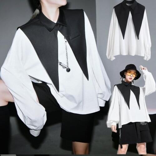 2021 Fashion 2pcs Pullover For Women Large Pointed Collar Lantern Long Sleeve Loose Casual Oversize Tops Spring Autumn Clothing