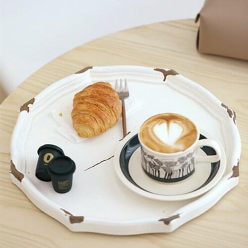 1Pc Vintage Wooden Tray Desktop Decorative Tea Snack Fruit Makeup Jewelry Display Storage Plate