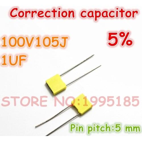 10pcs/lot correction Capacitor 100V105J 1UF 105J100V 5% Metallized polyester film capacitor Pin pitch 5 mm