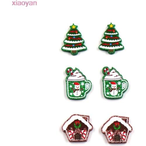 10pcs /lot) Christmas Jewelry Accessories Gingerbread House Glitter Acrylic Tree For Stud Earrings