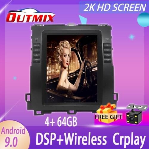2 Din Tesla Style 4+64GB Android 9.0 Car GPS Navigation DVD Player for Toyota Land Cruiser Prado 120 2002-2009 for Lexus GX470