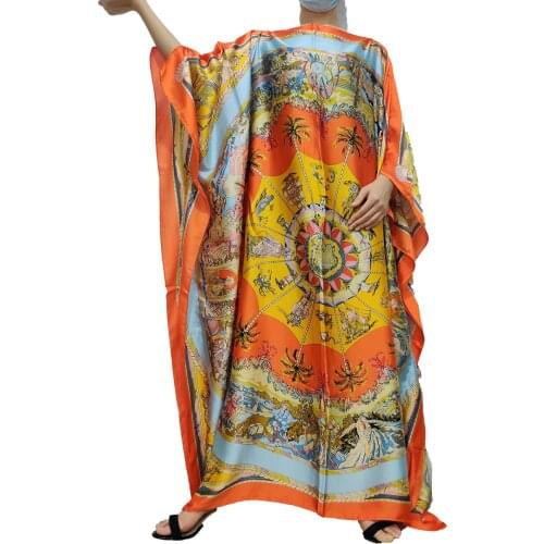 2021 Eid Mubarak Kuwait Traditional Bright Color Bohemian Muslim Silk Full Length Dress Dashiki African Lady Islamic Maxi Dress