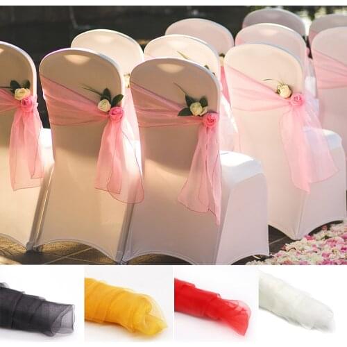 25pcs Pink Chair Sashes 18x275cm Sheer Organza Fabric Cloth for Wedding Decoration Event Party Suppiles White Chair Bow Ties