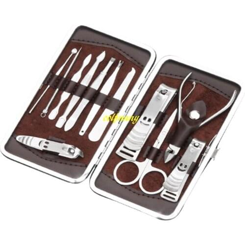 50sets/lot Free Shipping Wholesale Stainless Nipper Cutter Nail Clipper Pedicure Manicure Set Kit Case 12 in 1 Set