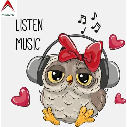 Aliauto Funny Cartoon Car Sticker Owl Listening To Music PVC Waterproof Reflective Creative Colored Decal Accessories,14cm*14cm