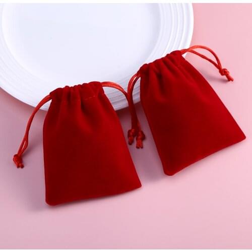 50pcs Jewelry Velvet Drawstring Bag Small Red Pouch for Packaging Wedding Favors Gift Bags Can Personalized Custom Logo
