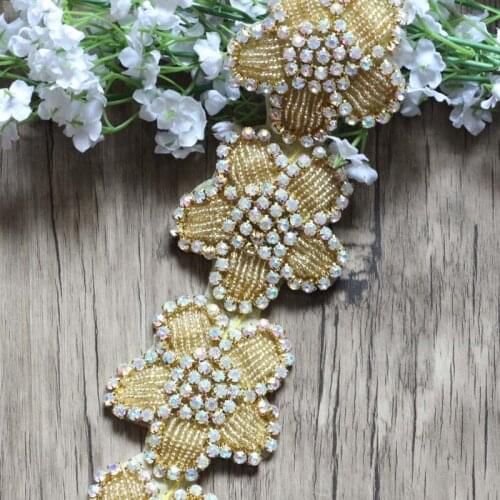Free Shipping 1 yard Rhinestone Flower Chain Bridal Sash Rhinestone Trim Flower Applique Wedding DIY Accessories LSRT101
