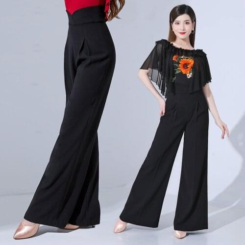 Modern Dance Pants WomenS Summer 2021 New White Black High-Waist Latin Dance Pants Wide-Leg Pants Performance Pants DQS7738