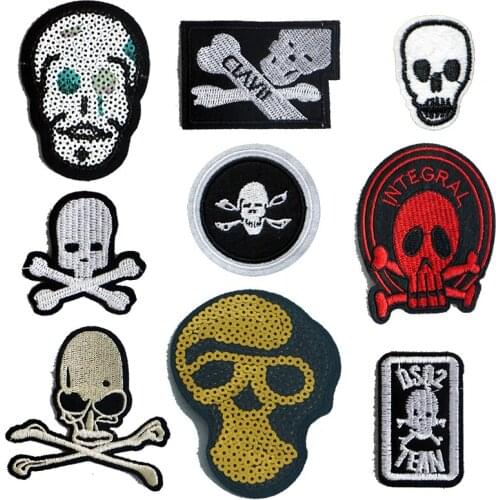 Sequin Black And White Skull Head Embroidery Decal Ironing Sewing Supplies Decoration Badge Clothing Patch