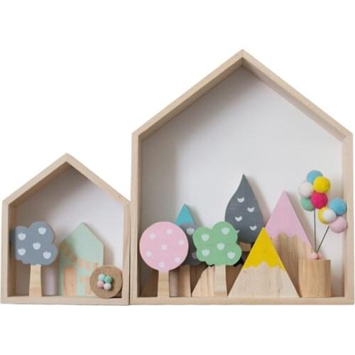 Natural Wooden Hexagon Shelf Childrens Room Decoration Wall Storage Rack Pink Floating Shelves Girl Room Home Living Room Decor