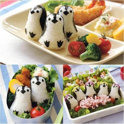 Rice Ball Mold Onigiri Maker Set Onigiri Mold Penguin Shape Cute Sushi Mould Sandwich Punch Kitchen