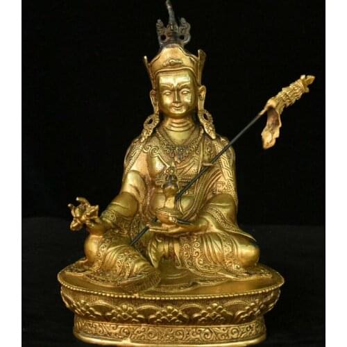 Collect Antique Rare Tibet Bronze Gilt Guru Padmasambhava Rinpoche Buddha Statue