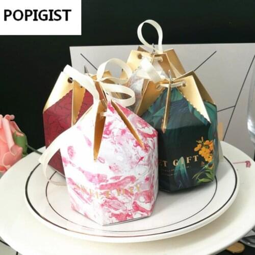 Creative hexagonal romantic European wedding with gifts like candy box party supplies Bomboniera gift box 50pcs