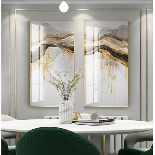 Creative Chinese style landscape golden tree sun Modern decorative Picture Canvas Wall Art Poster for room Porch office decor