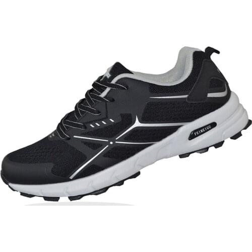 FEIMEIGU Men Elastic Sneakers Non Slip Trainers Running Jogging Walking Hiking Outdoor Athletic Workout Durable Shoe Black Style