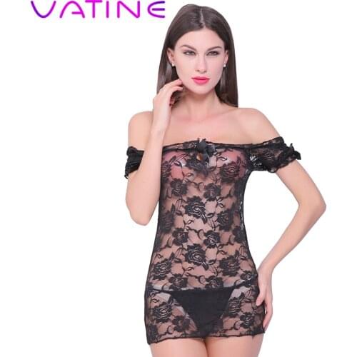 VATINE Underwear Sexy Sleepwear Lace Backless Nightwear Sexy Lingerie Female Temptation Dress T-pants Porn Costumes Perspective