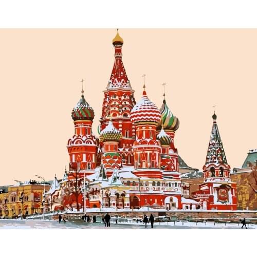 MaHuaf-i122 DIY painting by numbers art canvas painting for living room wall frameless 40x50cm landscape Moscow Red Square city