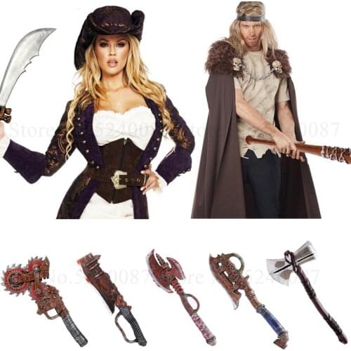 Halloween Masquerade Weapon Thor Hammer Cosplay Props Pirate Captain Knight Combat Fight PU Axe Mace Soldier Armor Party Costume