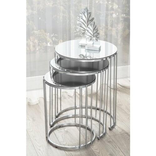 Chrome Metal Legs Smoked Mirrored 3'Lü Zigon Table Basse Mesa Auxiliar غرفة المعيشة الأثاث Stolik Kawowy журнальный столик