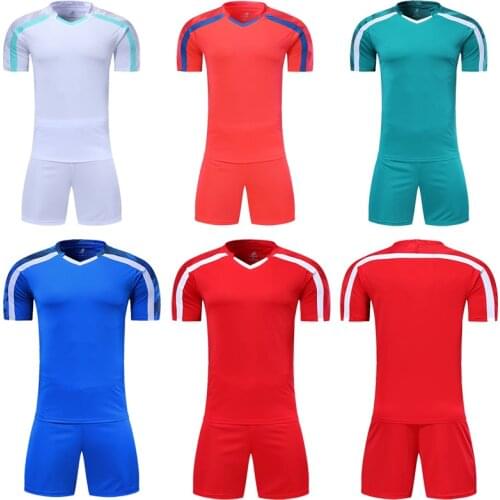 Men short sleeve red soccer jersey set green football uniform blue kids soccer shirt customized name number