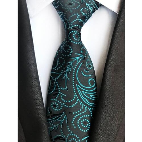 Men Paisley Necktie Black with Green Unique Floral Ties