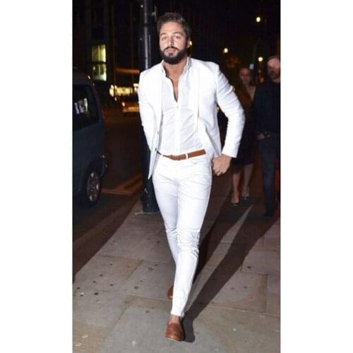 2019 Street Fashion White Men Suit Casual Terno Slim Fit 2 Pieces Tuxedo Custom Blazer Office Men Work Wear (Jacket+Pants)