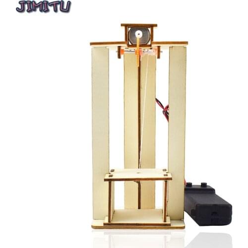 DIY Kids Electric Lift Toys Kits Wooden Assembling Elevator STEM Model Kit Educational Science Experimental Learning Material