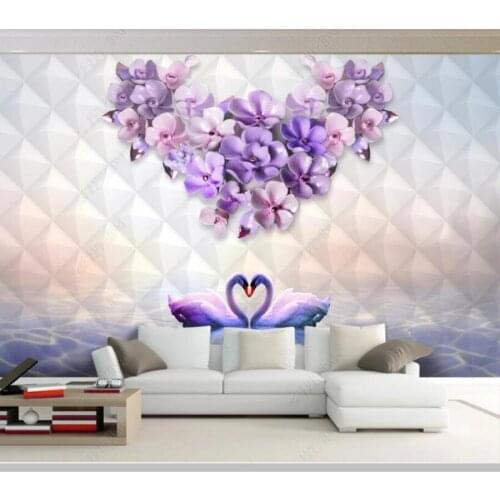 Papel de parede 3D stereo relief flowers Swan Lake geometric 3d wallpaper mural,living room bedroom wall paper home decor