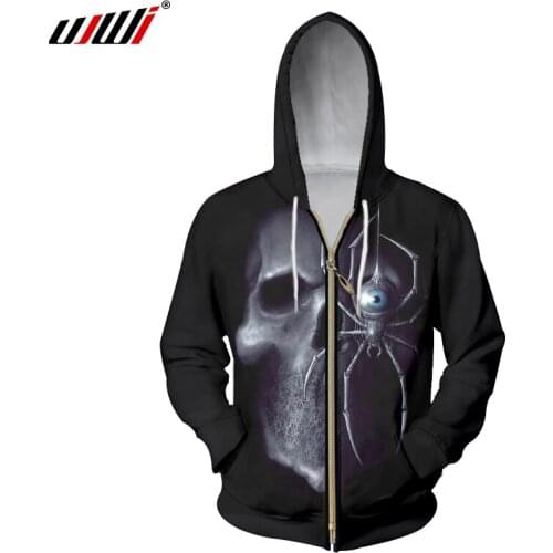 UJWI Oversize Zipper Hoodies Men 3d Cool Print Skull Spider Hoodie Sweatshirt Man Long Sleeve Hooded Hoody Pullover Tracksuits