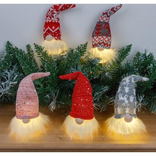 Forest Old Man Christmas Tree Ornaments Funny Plush Dolls New Year Decoration Forester Knitted Hat Sitting Doll With Light 2022