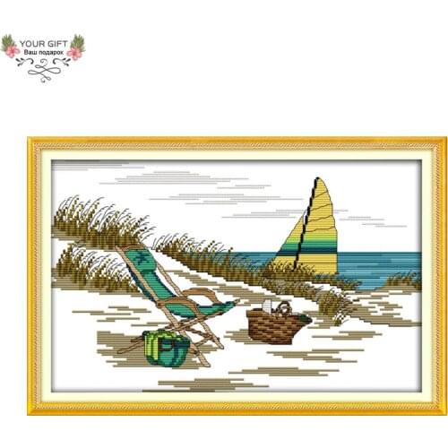 Your Gift F615 14CT 11CT Counted and Stamped Home Decor The Seaside Scene Needlework Needlepoint Embroidery Cross Stitch kits