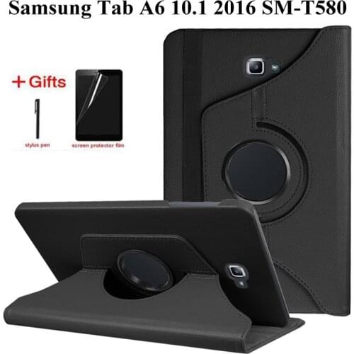 360 Rotating PU Leather Case for Samsung Galaxy Tab A 10.1 2016 T580 T585 Stand Cover for Samsung Tab a 10.1 T580 Case +Film+Pen
