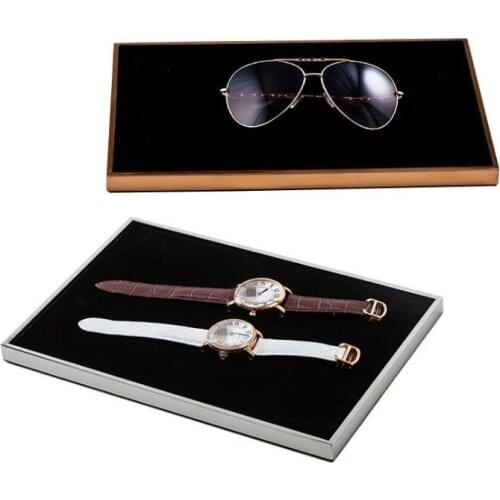 High-grade Cosmetics tray stainless steel frame shoes bag jewelry watch belt display stand rack A4 flannelette display holder