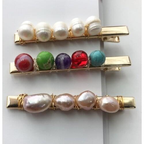 2019 KBJW Original Fashion Elegant Genuine Pearl Hair Clip Nature Stone Beads Gold Color Plated Handmade Hair Pin Accessories
