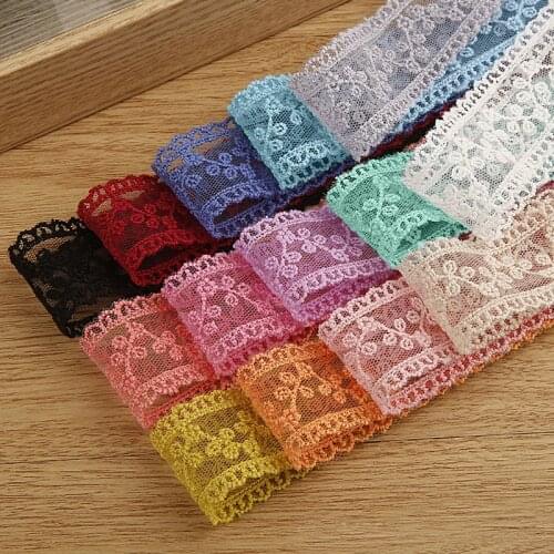 About33MM-35MM Double Sided Trim Plaid Lolita Fabric Lace Wavy Edge Stripe Embroidered Net Cord Sewing Flowr Ribbon DIY Hair Bow
