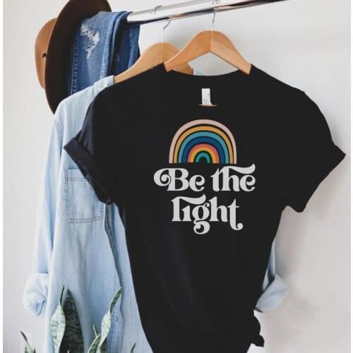 Be The Light Black Christian Jesus t-shirt Mom Gift Sister Gift Fashsion Letter Cotton Female Clothing O Neck Short Sleeve Tees