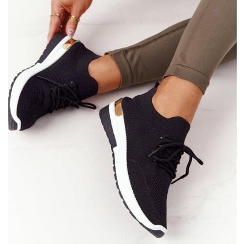 New Women Sneakers Ladies Solid Color Vulcanized Shoes Lace-Up Round Toe Wedge Ladies Shoes Outdoor Casual Comfy Female Footwear