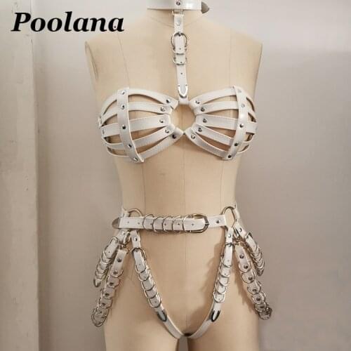 100% Handmade Punk Gothic Women Caged Leather Bra Top Waist Cincher Belts Cosplay Stage Performance Party