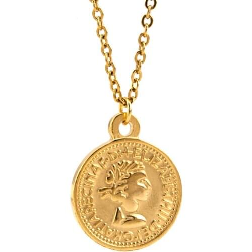 Stainless steel Coin Penny Cent Necklace For Women Gothic Jewelry Choker Gold Color Coins Rolo Chain Necklaces Collare De Moda
