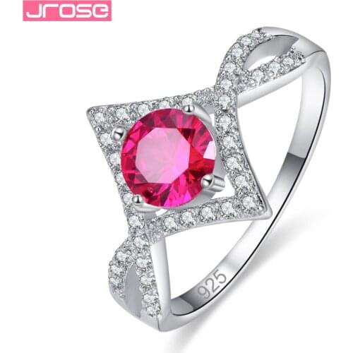 JROSE Wholesale Unique Round Cut Pink Tourmaline & White Cubic Zirconia Women Jewelry Silver Ring Size 6 7 8 9 For Lady Wedding