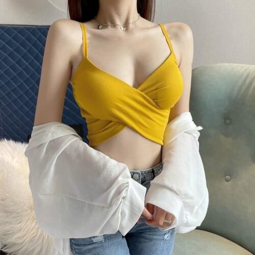 1PC Camis for Women Backles Female Crop Tops Elastic Tank Top Woman Vest Spaghetti Strap Knitted Camisole Elegant French Chic