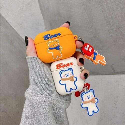 3D Korea Soft Silicone Headset Cases For Apple Airpods 1 2 cute cartoon Bear Girl Bluetooth earphone Cover For Airpods Pro Case