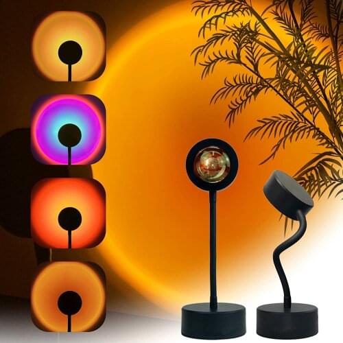 4 colors in 1 USB Sunset Light 360 Degree Rotation Rainbow Sunset Projector Lamp Romantic Night Light Bedroom Living Room Decor
