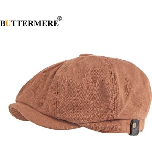 BUTTERMERE Spring Summer Newsboy Cap Cotton Mens Beret Hat Women Octagonal Hat Vintage Flat Cap Eight Panel Hat