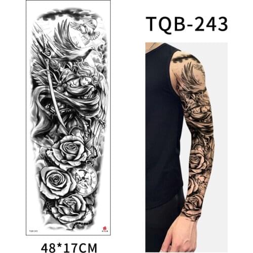 Large Arm Sleeve Tattoo Girl Warrior Wing Bird Waterproof Temporary Tatto Sticker Eagle Rome Clock Body Art Full Fake Tatoo Men