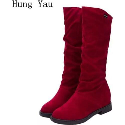 Women Boots Mid-Calf Autumn Winter Female Casual Shoes Woman Flat Fashion Slip On Platform Comfortable